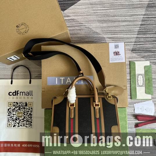 Gucci Bags 1:1 Gucci 715772棕皮-黑帆布27x18x14cm CN