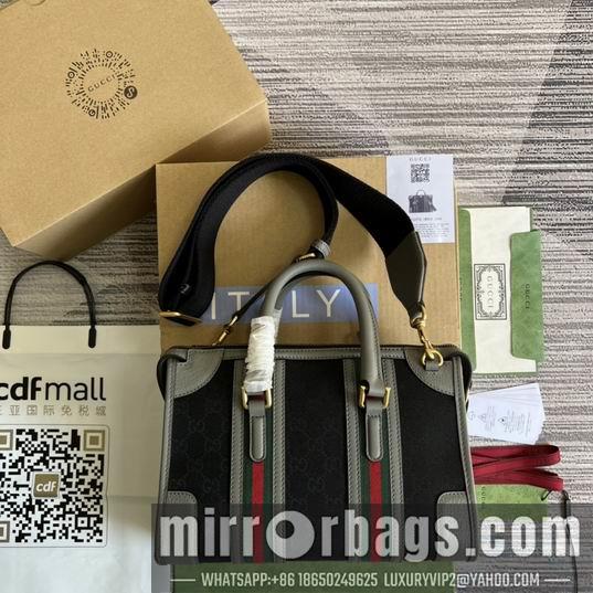 Gucci Bags 1:1 Gucci 715772灰皮-黑帆布27x18x14cm CN