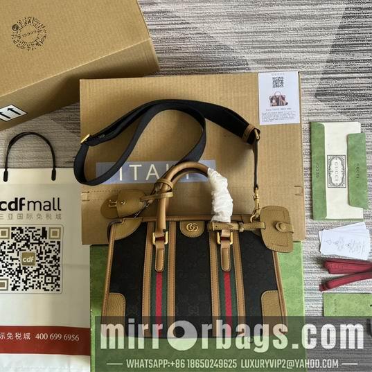 Gucci Bags 1:1 Gucci 715772棕皮-黑帆布27x18x14cm CN