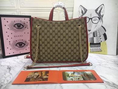 Gucci Bags 1:1 WD621144杏布红皮 35X27X12